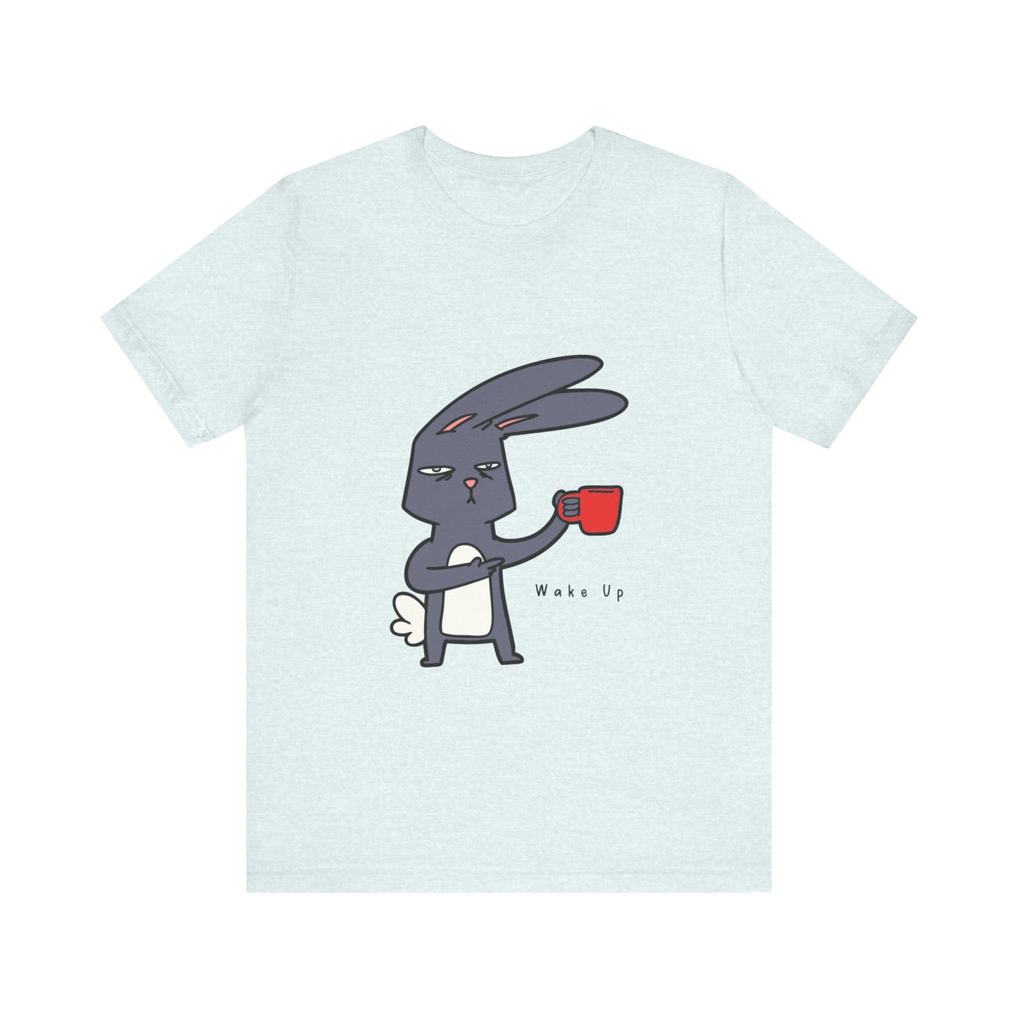 Wake Up Bunny Red Coffee Mug Unisex Tee, Rabbit Lover Gift Shirt, Cute Animal Graphic T-shirt, Funny Bunny Print Apparel, Easter Tee for