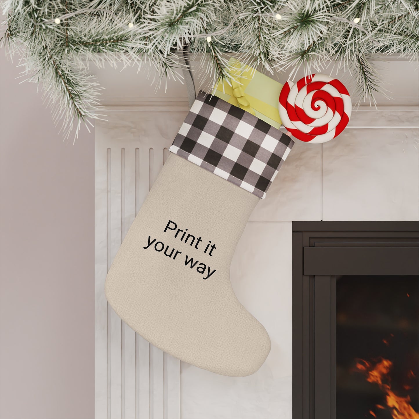 Customizable Christmas Stocking, Personalized Holiday Décor, Festive Gift Bag, Rustic Red Plaid Design, Unique Family Keepsake