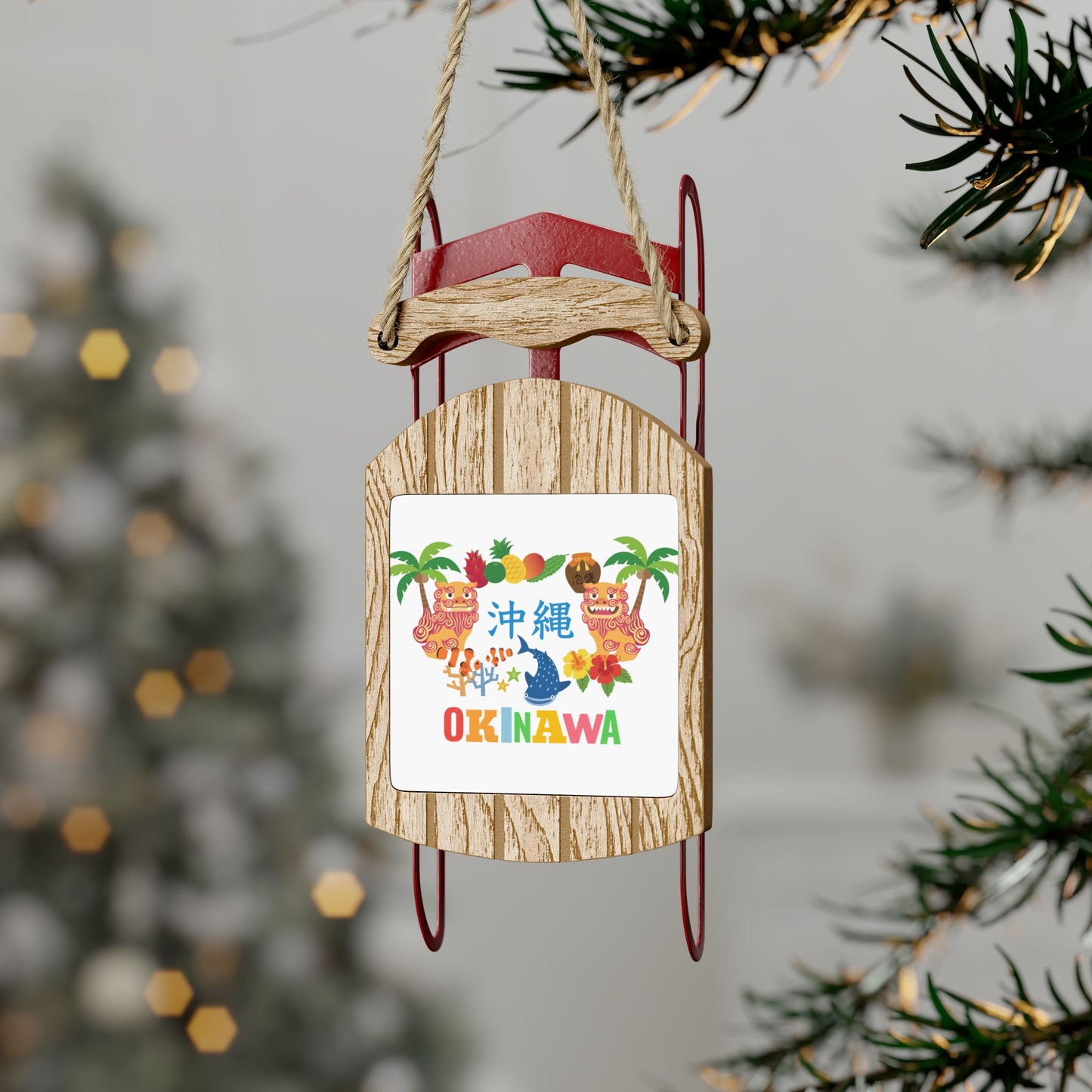 Christmas Sled Ornaments, Holiday Tree Decorations, Winter Sleigh Hanging Ornaments, Okinawa Theme Christmas Ornaments, Festive Decor